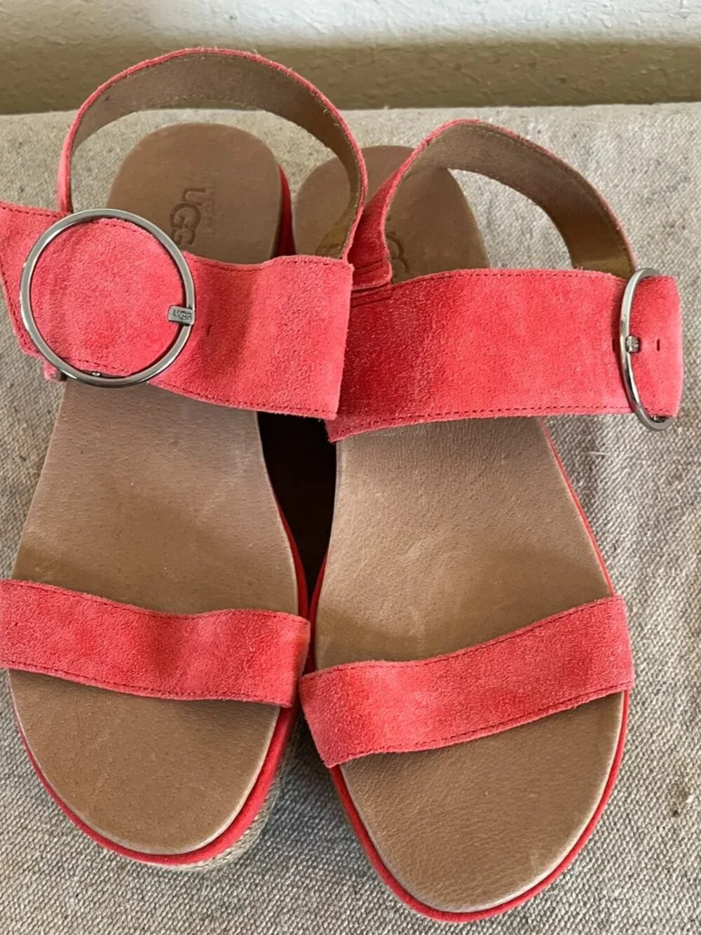 UGG Woman's April Espadrille Strawberry Sorbet Platforms Suede Sandals Sz 9.5